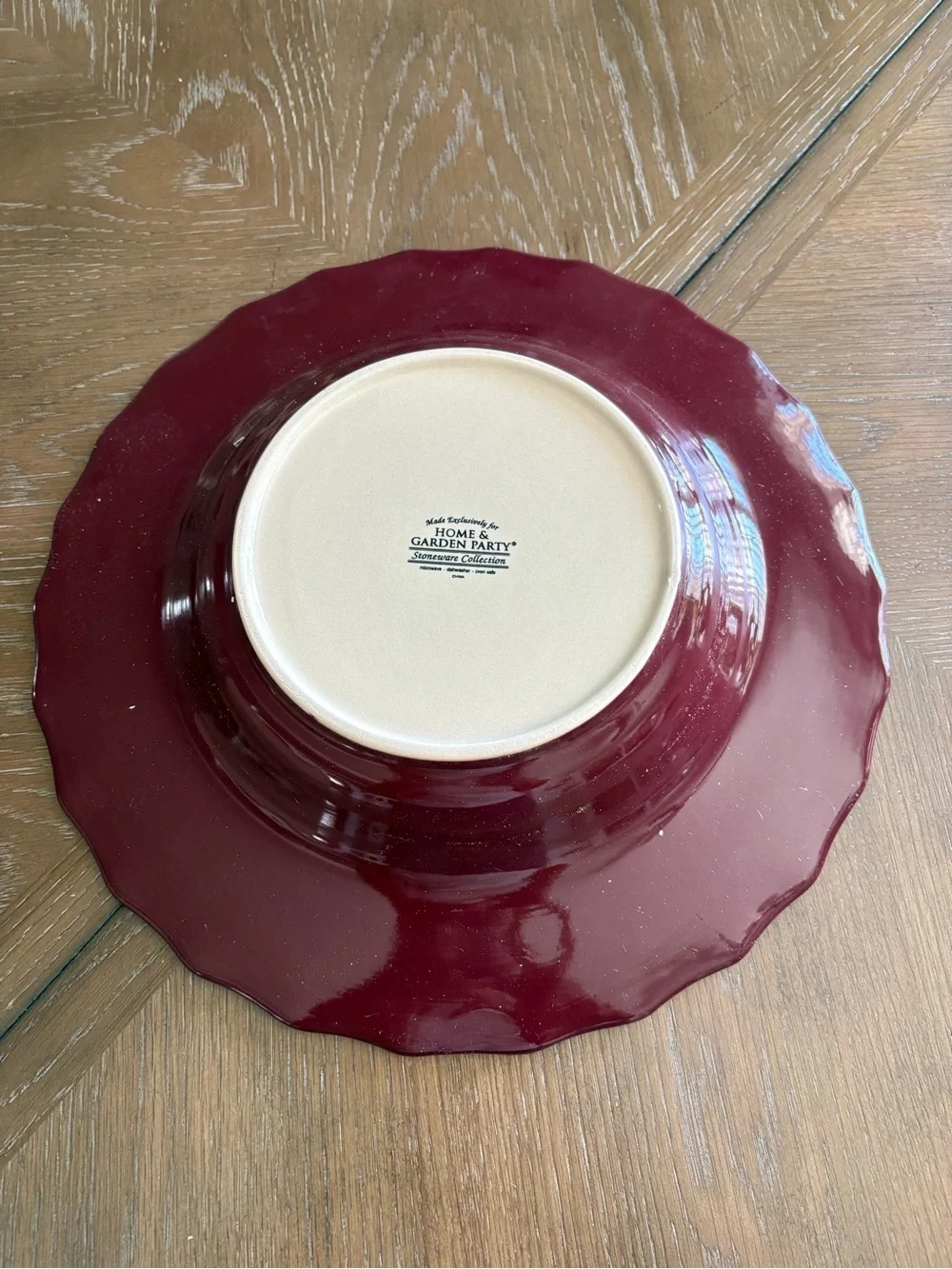 Home Interiors Garnet Red Embossed Ceramic Dinner Bowl